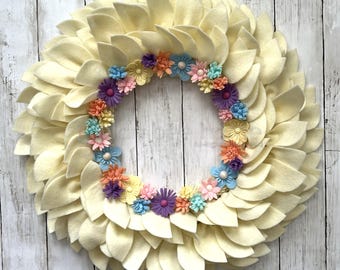 Boho Cream Pastel Floral Wreath - Outdoor/Indoor