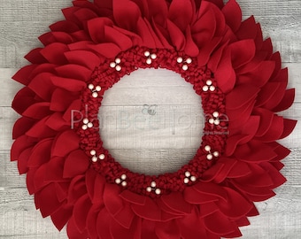 Red Boho Berries Wreath FELT- Outdoor/Indoor