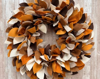 Felt Fall Wreath, Handmade Felt Autumn Decor, Indoor Outdoor Entryway Accent