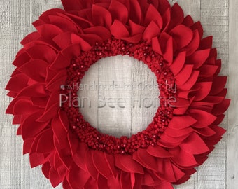 Red Boho Berries Wreath FELT- Outdoor/Indoor