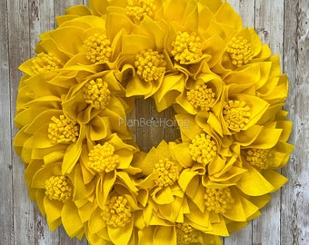 Yellow Floral FELT Wreath - Outdoor/Indoor
