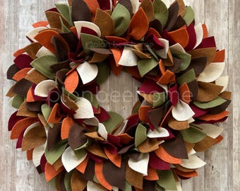 Handmade Felt Autumn Wreath, Multicolor Fall Door Accent (Outdoor Friendly)