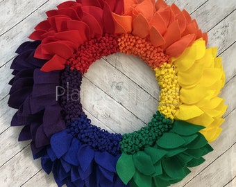 Felt Boho Rainbow Pride Wreath - Outdoor/Indoor