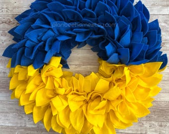 Ukrainian Flag Wreath, Blue and Yellow Felt Ukraine Wreath, Front Door Decor