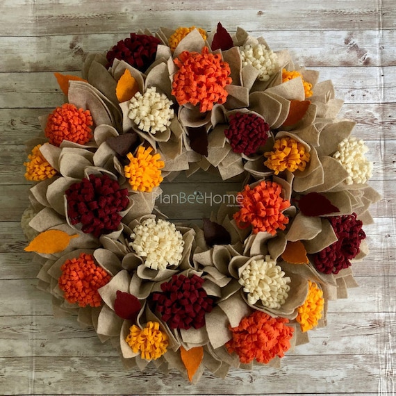Fall Flowers FELT Wreath- Outdoor/Indoor