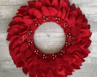 Red Boho Berries Wreath FELT- Outdoor/Indoor