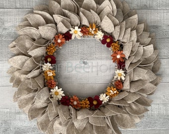 Boho Floral Fall Wreath FELT- Outdoor/Indoor