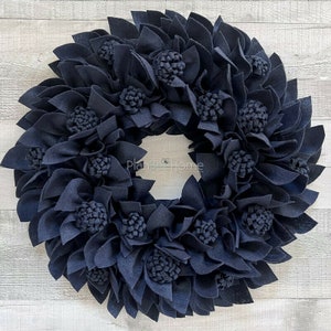 Felt Floral Navy Blue Wreath - Outdoor/Indoor