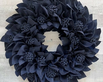 Felt Floral Navy Blue Wreath - Outdoor/Indoor