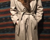 VINTAGE Rabbit fur lined trench coat with opossum fur collar