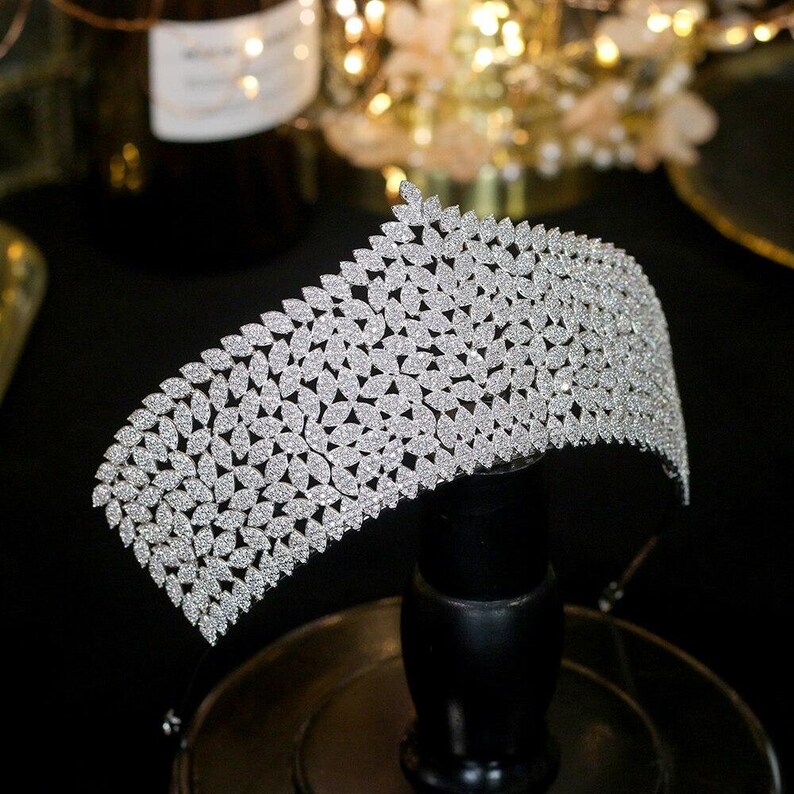 Cubic Zirconia Crystal Rhinestone Tiara CAROL Huge Sparkling Tiara