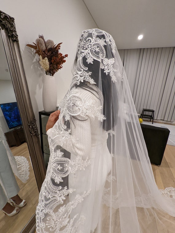 Lace Mantilla Veil, Wedding Veil, Lace Edge Veil, 1 Tier Veil