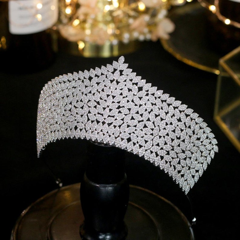 Cubic Zirconia Crystal Rhinestone Tiara CAROL Huge Sparkling Tiara