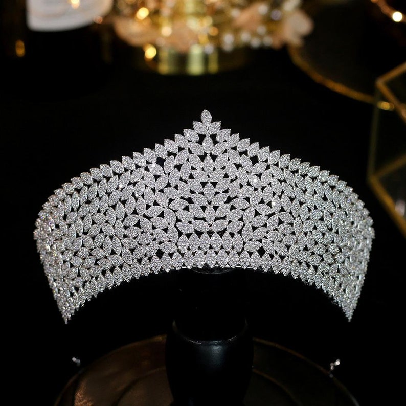 Cubic Zirconia Crystal Rhinestone Tiara CAROL Huge Sparkling Tiara