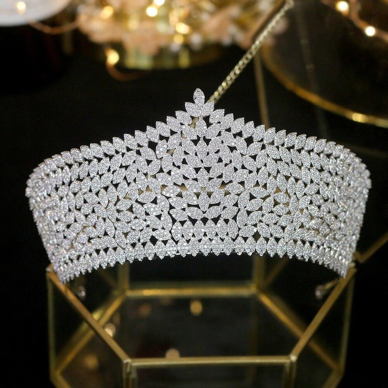 Cubic Zirconia Crystal Rhinestone Tiara CAROL Huge Sparkling Tiara