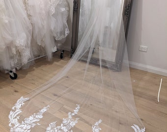 Ivory/White Bridal Veil, Sequined Lace Veil, Chapel Length Veil, Cathedral Length Veil, Floor Length Wedding Veil, Tulle Wedding Veil,