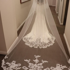 LUCY - Lace Cathedral Wedding Veil, Soft Wedding Veil, Long Wedding Veil, Cathedral Veil, Bridal Veil, Sequined Lace Veil
