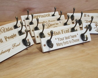 Wooden iron coat pegs hooks/hook hangers personalised childrens bedroom with customised name or text Children's Peg Personalized