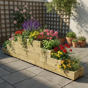 Extra Large Three Tired Solid Wooden Patio Planter 264cm Long