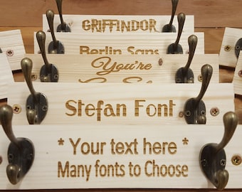 Personalized Wooden Coat Hook Hanger with Iron Hooks
