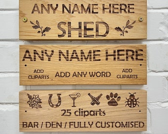 Placa de madera de roble macizo grande personalizada, letreros de madera personalizados, día del padre, día de la madre, regalo, regalos únicos, cueva del hombre