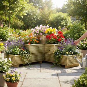 Large 3 Tiered Corner Garden Level Steps Wooden Decking Patio Planter Trough