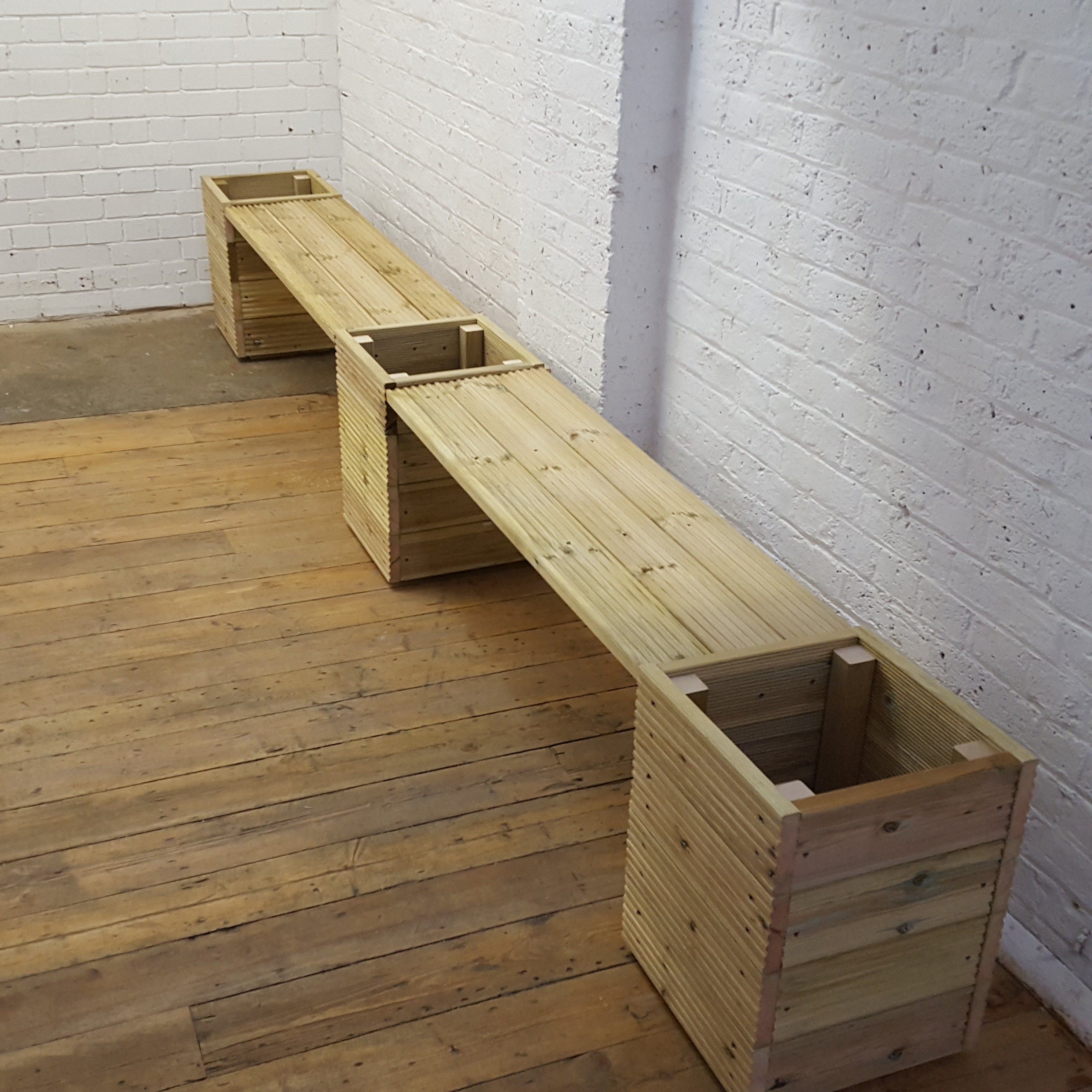 Wooden Garden Bench Long With Square Planters Decking Etsy