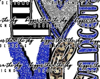 Love WILDCATS Blue & Silver Glitter Leopard sublimation PNG Digital Download