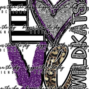 LOVE WILDKATS glitter stripe Purple & Silver Leopard sublimation PNG Digital Download