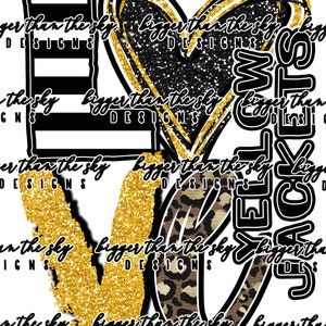 LOVE Yellow Jackets Yellow Black Leopard sublimation PNG Digital Download
