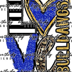 LOVE BULLDAWGS blue & gold sublimation PNG Digital Download