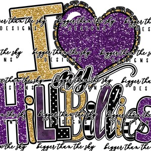 I Love My HILLBILLIES パープル＆ゴールド昇華PNGデジタルダウンロード