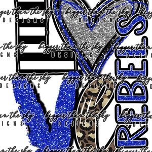 LOVE REBELS Blau & Silber Glitzer Sublimation PNG Digital Download