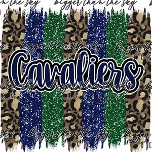 Cavaliers navy & Green Glitter Stripe Leopard sublimation PNG Digital Download