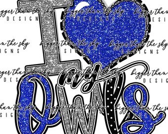 I Love My OWLS Glitter Blue & Silver sublimation PNG Digital Download