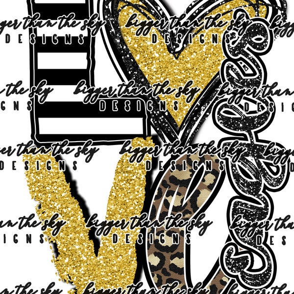 LOVE EAGLES YellowGold & Black glitter sublimation PNG Digital Download
