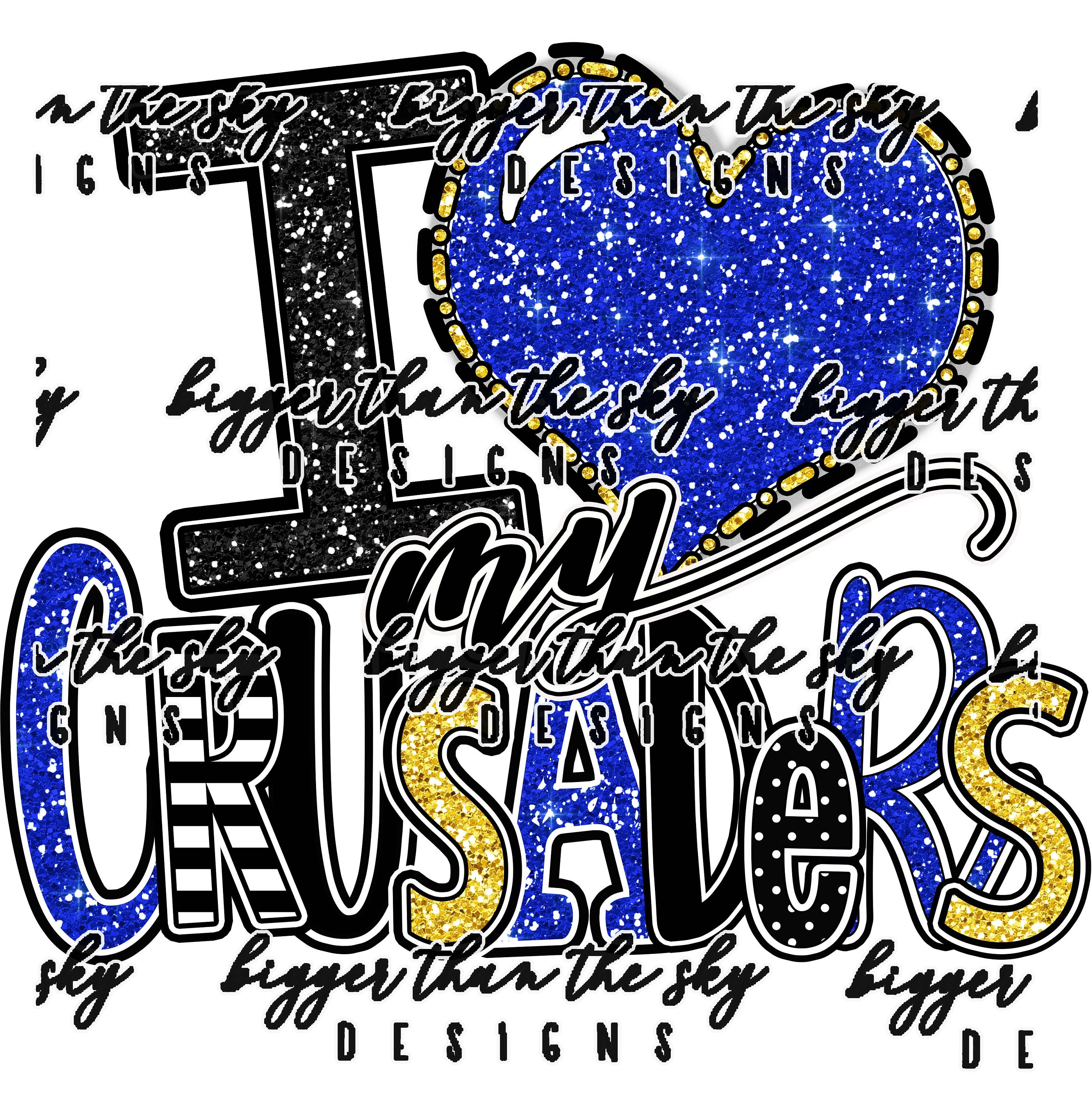 I heart my Crusaders Glitter Blue  & Yellow Leopard Sublimation PNG Digital Download