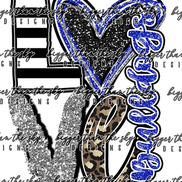 LOVE BULLDOGS blue & silver sublimaton PNG Digital Download