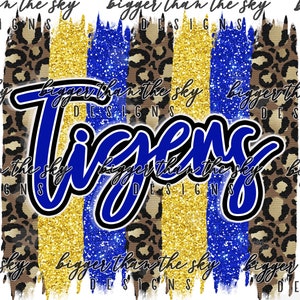 Glitter Stripe TIGERS Blue Gold Yellow sublimación PNG Descarga digital