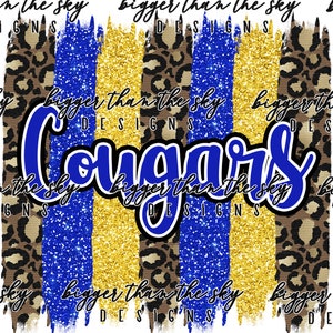 COUGARS Blue & Yellow Glitter Leopard Stripe sublimation PNG Digital Download