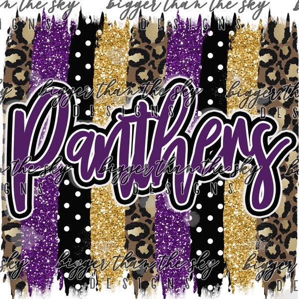 PANTHERS glitter stripe purple gold leopard sublimation PNG Digital Download