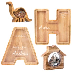Spardose, Buchstabe für Kind, Hochzeit, Geburtstag mit Gravur/Name, Hochzeitgeschenk, zum Einzug