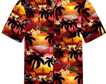 Hawaiian Shirt "Paradise Evening" for men / 100% cotton / size S - 8XL / beach / red