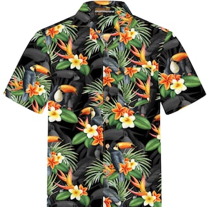 Hawaiian shirt / Hawaiian shirt &quot;Tropical Toucans&quot; for men / 100% cotton / size S - 8XL / parrot / black