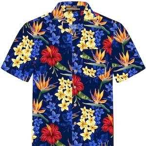 Hawaiian Shirt &quot;Flowerful Summer (blue)&quot; for men / 100% cotton / size S - 8XL / Hibiscus / Flower / blue