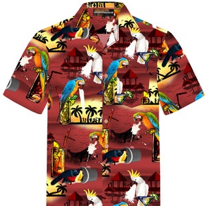 Hawaiihemd / Hawaii Hemd &quot;Drunken Parrots&quot; für Herren / 100% Baumwolle / Größe S - 8XL / Papageien / rot