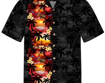 Hawaiian Shirt "Paradise Night" for men / 100% cotton / size S - 8XL / beach / black