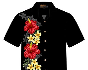 Hawaiian Shirt "Black Elegance" for men / 100% cotton / size S - 8XL / flowers / black