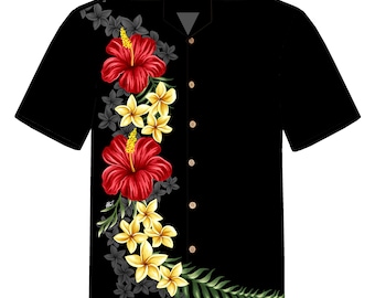 Hawaiian Shirt "Black Elegance" for men / 100% cotton / size S - 8XL / flowers / black
