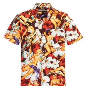 Hawaiian shirt / Hawaian shirts &quot;Flower Girls (red)&quot; for men / 100% cotton / Size S - 8XL / red